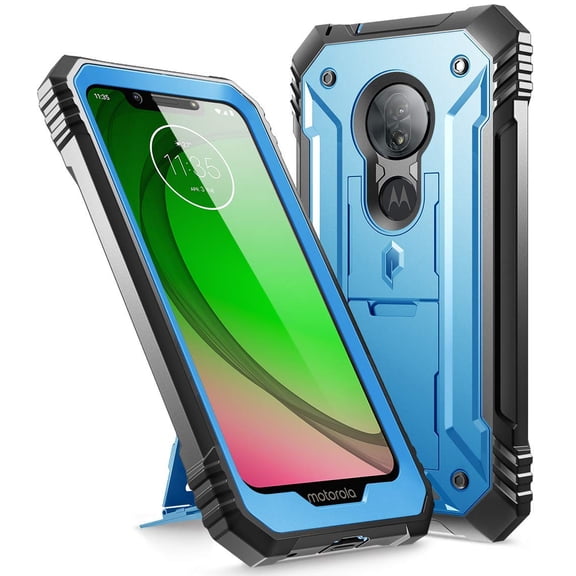 Moto G7 Play Rugged Case with Kickstand,Poetic Full-Body Dual-Layer Shockproof Protective Cover,Built-in-Screen Protector,Revolution Case for Motorola Moto G7 Play (USA Version ONLY) Blue