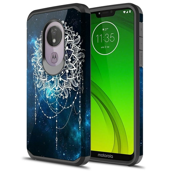 Moto G7 Power Case, Moto G7 Supra Case, Kaesar Slim Hybrid Dual Layer Shockproof Hard Cover Graphic Fashion Cute Colorful Silicone Skin Cover Armor Case for Moto G7 Power (Mandala Galaxy)