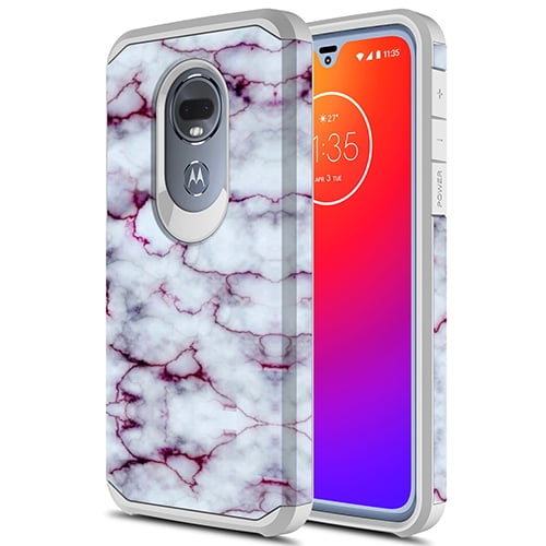 Moto G7 Power Case, Moto G7 Supra Case, Kaesar Slim Hybrid Dual Layer Shockproof Hard Cover Graphic Fashion Cute Colorful Silicone Skin Cover Armor Case for Moto G7 Power (Purple Marble)