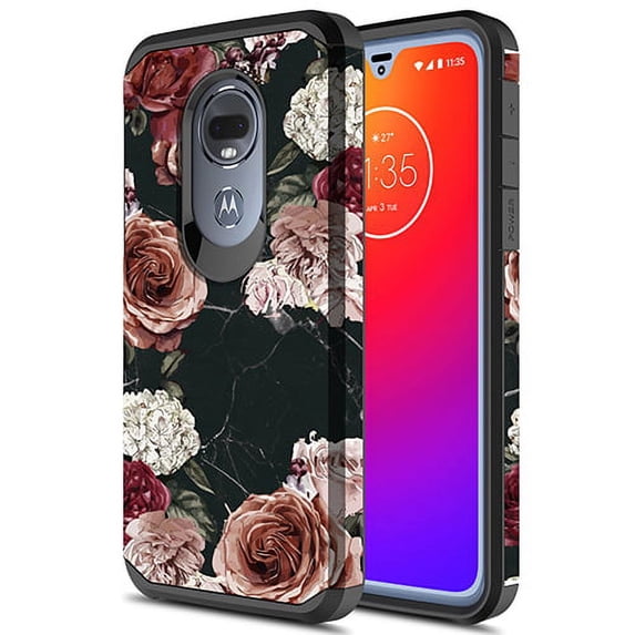 Moto G7 Power Case, Moto G7 Supra Case, Kaesar Slim Hybrid Dual Layer Shockproof Hard Cover Graphic Fashion Cute Colorful Silicone Skin Cover Armor Case for Moto G7 Power (Flower)