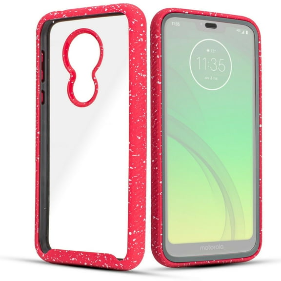 for Moto G7 Power/ Moto G7 Supra Clear Case Phone Case Dual Layer Full-Body Rugged Clear Back Case Drop Resistant Shockproof Case with Built In Screen Protector (Pink)