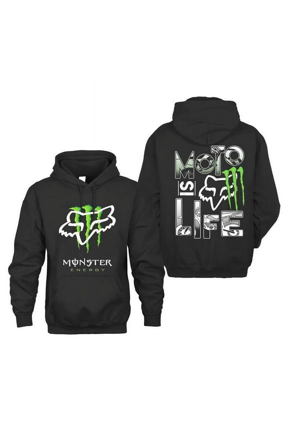 "Moto Is LIFE" Fox Racing x Monster Energy Motocross Hoodie for Off-Road and Mountain Biking Enthusiasts