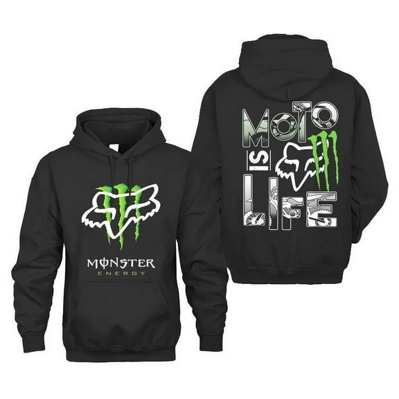 "Moto Is LIFE" Fox Racing x Monster Energy Motocross Hoodie for Off-Road and Mountain Biking Enthusiasts