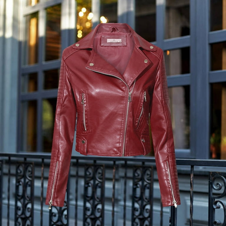 Sexy red leather jacket shop