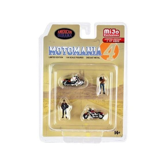 "Motomania 4" 4 piece Diecast Set (2 Figures and 2 Motorcycles) Limited Ed to 4800 pieces 1/64 Scale Models by American Diorama