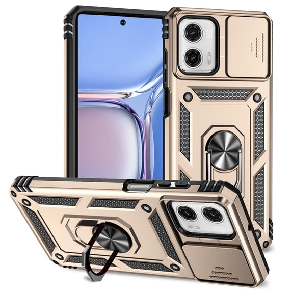 For Moto Moto G Power 5G (2024) Case Heavy Duty Military Grade Protection,Camera Lens Slide Protection & 360°Rotate Magnetic Car Mount Holder Kickstand Rugged Shockproof Drop Hard Shell,Gold