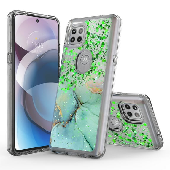 Moto One 5G Ace Case, Moto G 5G Case, Rosebono Hybrid Bling Glitter Sparkle Epoxy Graphic Marble Colorful Silicone Skin Cover Armor Case for Motorola One 5G Ace (Green Barble)