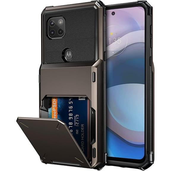 For Moto One 5G Ace Case Wallet Cover 4-Card Credit Card Holder ID Slot Scratch Resistant Dual Layer Hybrid Protective Hard Shell Rugged TPU Bumper Case for Motorola One 5G Ace Gun