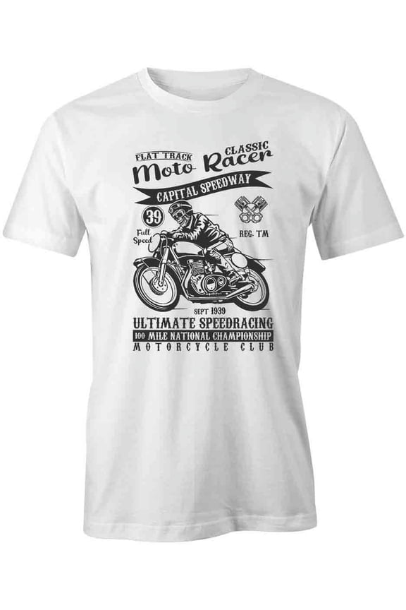 Moto Racer Capital Speedway T-Shirt | Cool Motorcycle White Tee Gift