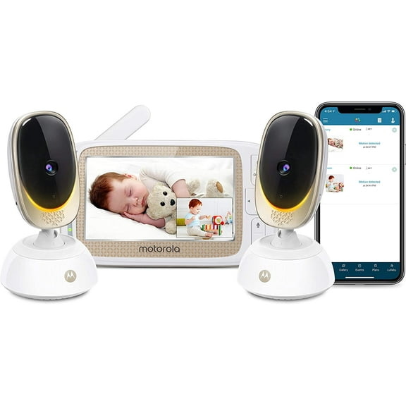 Moto VM85-2 Connect Monitor 5.0” Wi-Fi® Video Baby Monitor with Mood Light - Two Camera Set, White