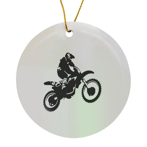 3drose, Moto X Dirt Bike Monotone Vector Art Black, Circle Porcelain Ornament
