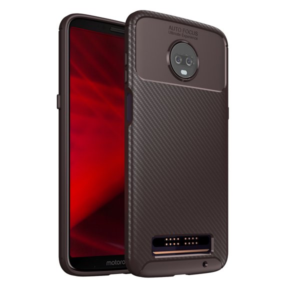 Moto Z3 Play Case, Kaesar Premium TPU Carbon Fiber Texture Shell Design Slim Fit Flexible Lightweight Durable Protective Case Cover for Motorola Moto Z Play 3rd Generation (Brown)