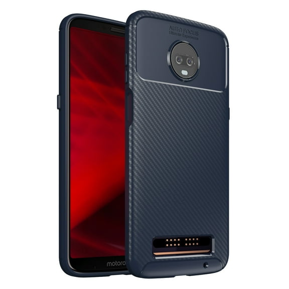 Moto Z3 Play Case, Kaesar Premium TPU Carbon Fiber Texture Shell Design Slim Fit Flexible Lightweight Durable Protective Case Cover for Motorola Moto Z Play 3rd Generation (Navy)