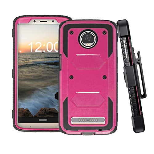 Moto Z3 Play Case, Mignova Heavy-Duty Shockproof Full Body Protection Rugged Hybrid Case with Rotating Belt Clip and Bracket for Motorola Z3 Play 2018(Red)