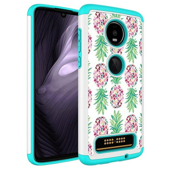 Moto Z4 Play Case, KAESAR Hybrid Dual Layer Graphic PU Leather Colorful TPU Fashion Protective Cover Armor Case for Motorola Moto Z Play 4th Generation (Pineapple)