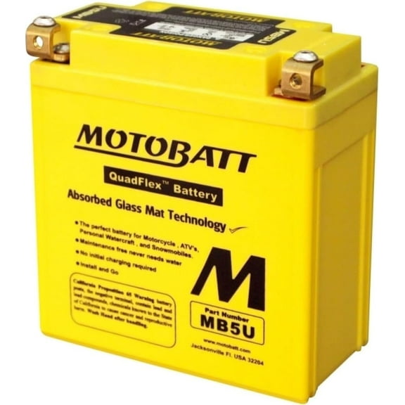 MotoBatt MB5U (12V 7 Amp) 90 CCA Factory Activated QuadFlex AGM Battery Replaces - YB5LB, 12N53B, 12N54B