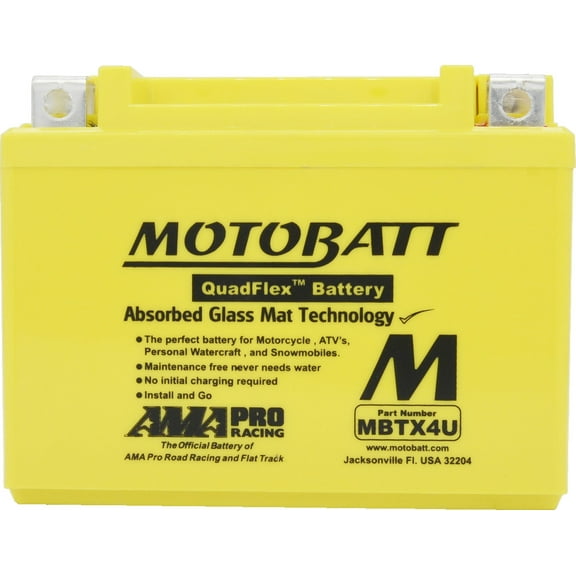MotoBatt MBTX4U 4.7Ah AAGM Powersports Battery replaces YTX4L YTX4LBS YT4LBS YB4LA YB4LB