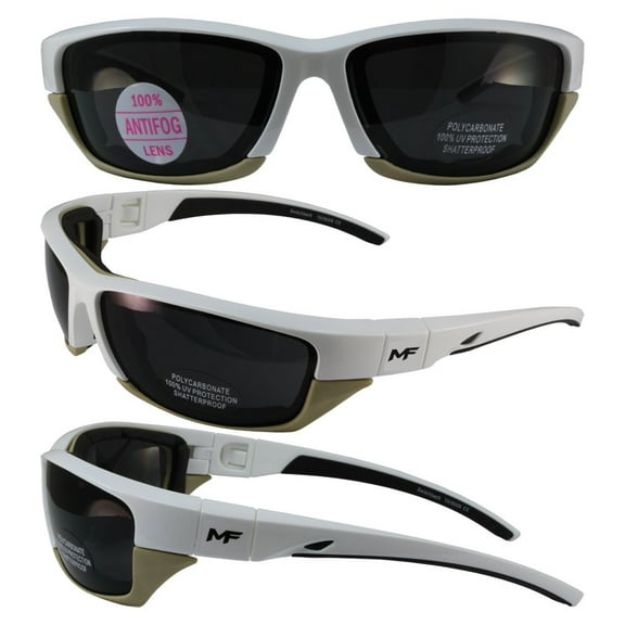MotoFrames Swithback Padded Motocycle Riding Sunglasses/Goggles White and Brown Frame Smoke Lens With Removable Foam Padding