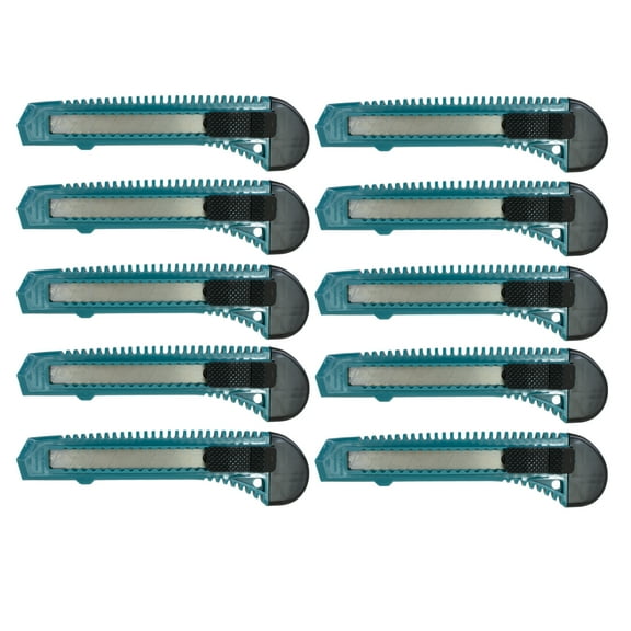 MotoProducts 10 Turquoise Retractable Utility Knife Wholesale 6 inch Manual Lock Box Cutter Snap Off Blade