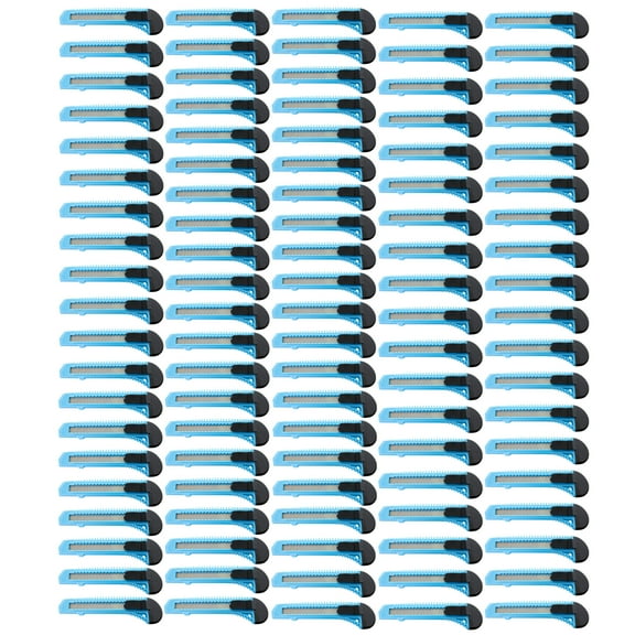 MotoProducts 100 Sky Blue Retractable Utility Knife Wholesale 6 inch Manual Lock Bulk Box Cutter Snap Off Blade
