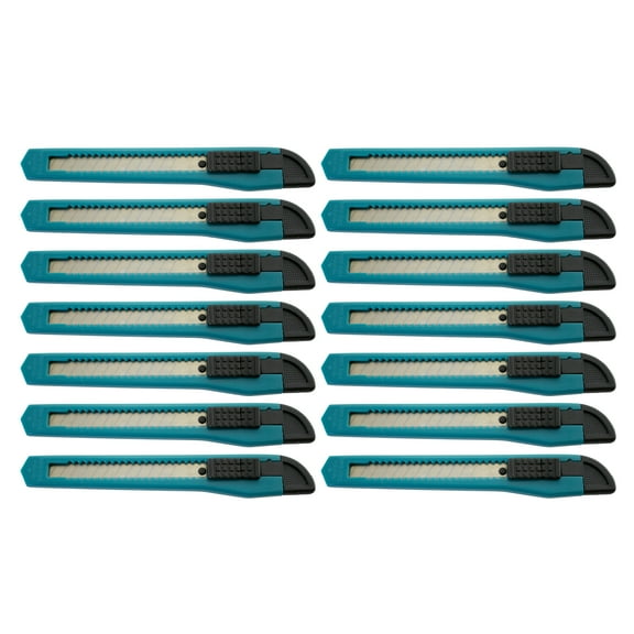 MotoProducts 12 Turquoise Blue Small Retractable Utility Knife Wholesale 5 inch Manual Lock Box Cutter Snap Off Blade