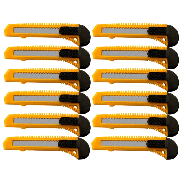 MotoProducts 12 Yellow Retractable Utility Knife Wholesale 6 inch Manual Lock Box Cutter Snap Off Blade