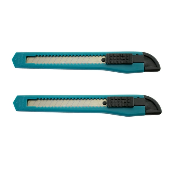 MotoProducts 2 Turquoise Blue Small Retractable Utility Knife Wholesale 5 inch Manual Lock Box Cutter Snap Off Blade