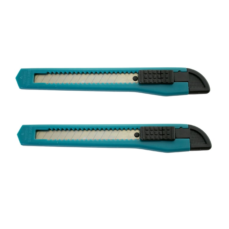 MotoProducts 2 Turquoise Blue Small Retractable Utility Knife Wholesale 5  inch Manual Lock Box Cutter Snap Off Blade