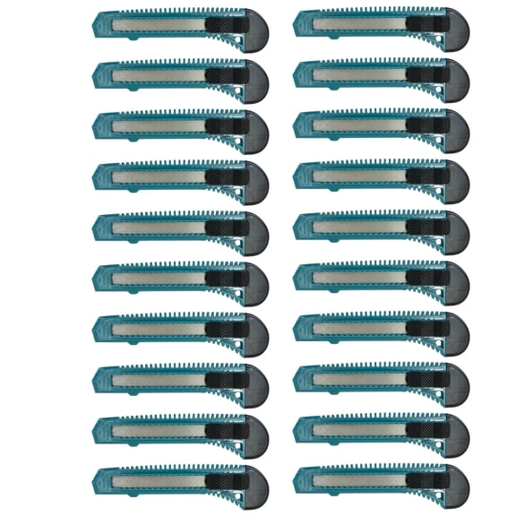 MotoProducts 20 Bulk Turquoise Retractable Utility Knife Wholesale 6 inch Manual Lock Box Cutter Snap Off Blade
