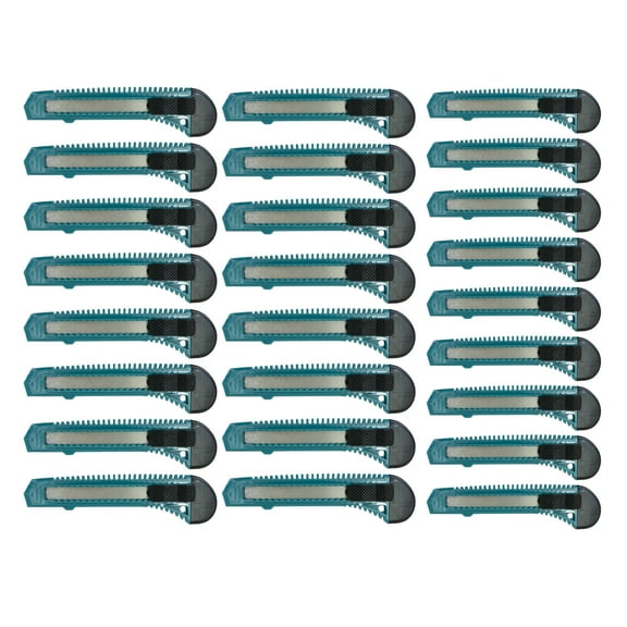 MotoProducts 25 Bulk Turquoise Retractable Utility Knife Wholesale 6 inch Manual Lock Box Cutter Snap Off Blade
