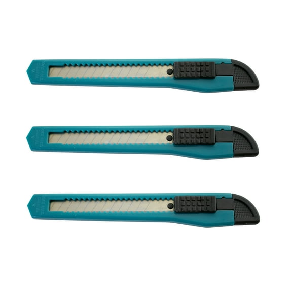 MotoProducts 3 Turquoise Blue Small Retractable Utility Knife Wholesale 5 inch Manual Lock Box Cutter Snap Off Blade