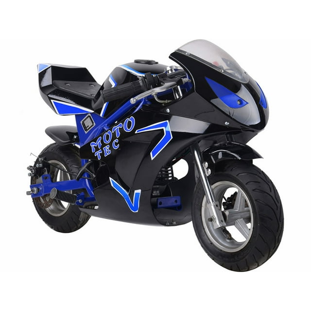 MotoTec 49cc 2-Stroke Gas Powered Pocket Bike Mini Motorcycle GT Blue