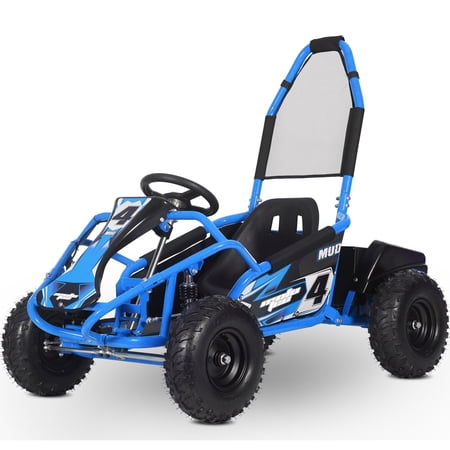 MotoTec Mud Kids Electric 48V 1000w Go Kart Full Suspension, Blue