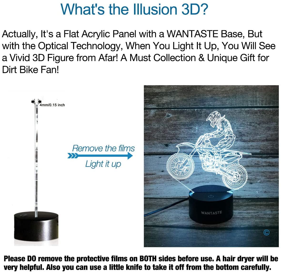 Motocross 3D Lamp Gift with Remote, Dirt Bike Decor Toys for Boys Girls Room, 7 Colors Changing Nightlight Bedside for Kids Baby
