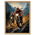 thumbnail image 1 of Motocross Bikers Racing Action Shot Oil Painting Stone Blue Orange Scenic Mountain Landscape Art Print Framed Poster Wall Decor 12x16 inch, 1 of 5