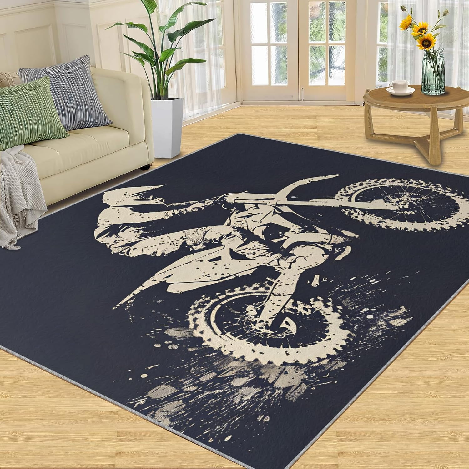 Motocross Dirt Bike Area Rug Extreme Sports Motorcycle Bedroom Rug Cool ...