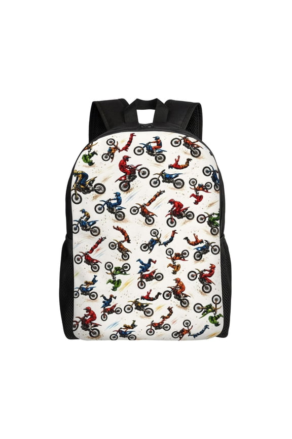 Motocross Dirt Bike Backpack Full Front Print Travel Laptop Bag for Men and Women