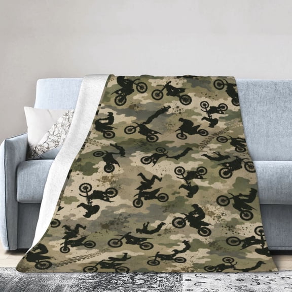 Motocross Dirt Bike Blanket Gift Throw Blanket Gift for Camo Racing Stunt Rider Room Decor 50x40