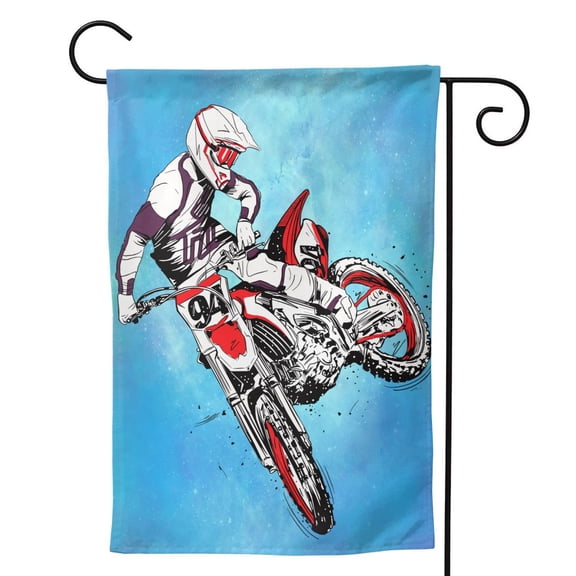 Motocross Dirt Bike Garden Flag 12.5"X18" Outdoor Indoor Garden Decor Porch Banner Sign With Grommets Uv Fade Resistant