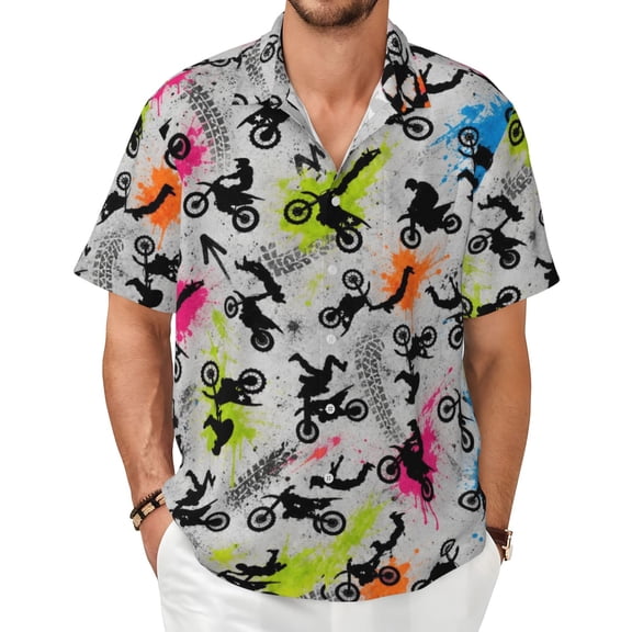 Motocross Dirt Bike Graffiti Men's Shirts Short-Sleeved with All-Over Prints Button-Up Shirts