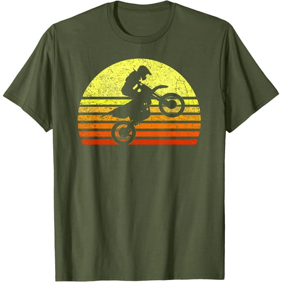 Motocross Dirt Bike Off Road Motorcycle Rally Retro Softstyle Unisex T-Shirt,Military Green Color,Size 2XL