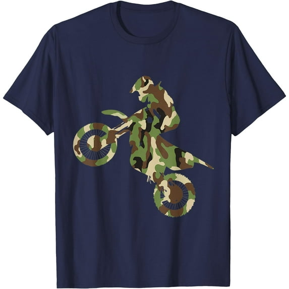 Motocross Dirt Bike Racing Shirt Camo Camouflage Softstyle Unisex T-Shirt,Navy Color,Size XL