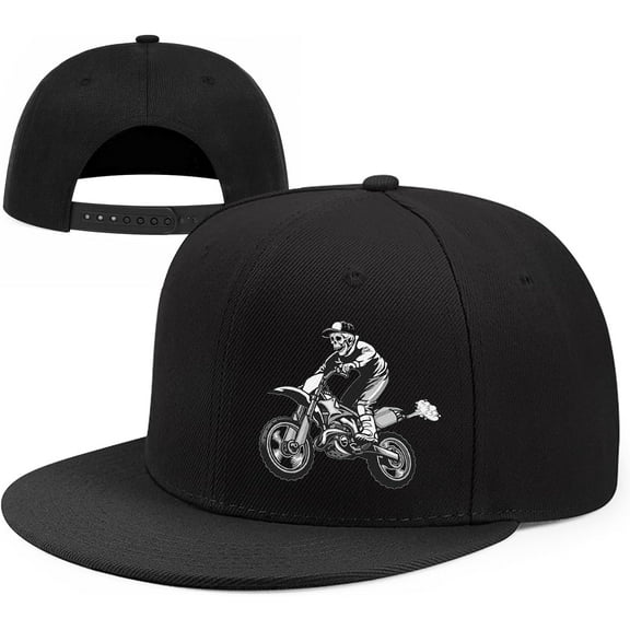 Motocross Dirt Bike Snapback Hats Adjustable Baseball Cap for Men Cool Motorcycle Skeleton Hat for Men Black Flat Bill