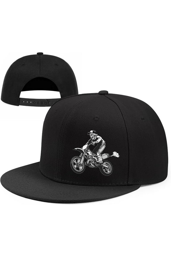 Motocross Dirt Bike Snapback Hats Adjustable Baseball Cap for Men Cool Motorcycle Skeleton Hat for Men Black Flat Bill