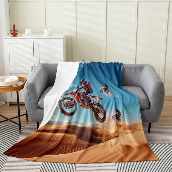 Motocross Dirt Bike Throw Blanket for Motorcycle Racing Fans