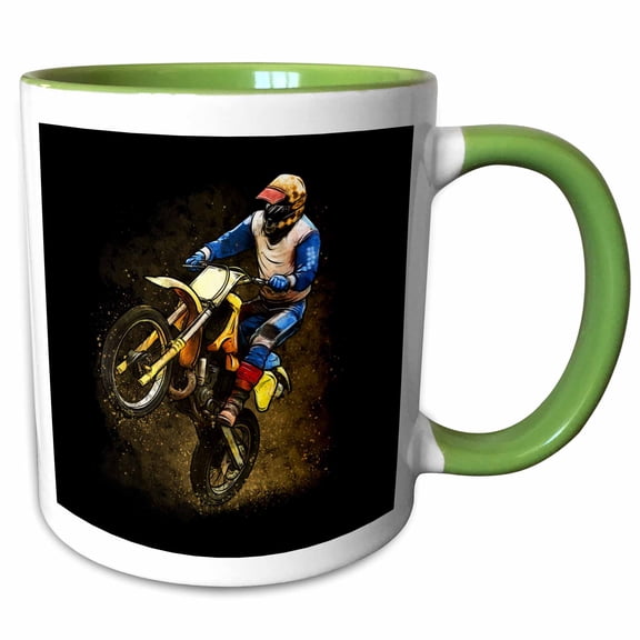 3drose, Motocross Dirtbike Dirty Sport Hobby Biker Offroad Extreme, 11oz Two-tone Green Mug