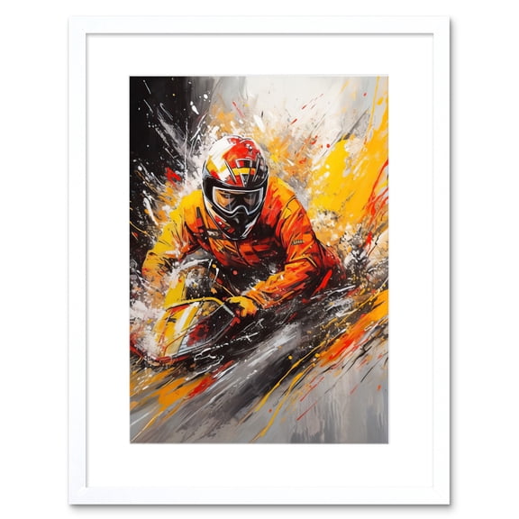 Motocross Driver Splatter Paint Close Up Painting Artwork Framed Wall Art Print 9X7 Inch