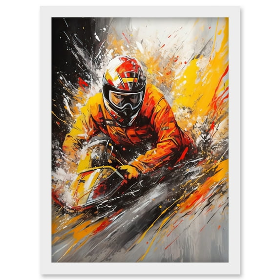 Motocross Driver Splatter Paint Close Up Painting Artwork Framed Wall Art Print A4