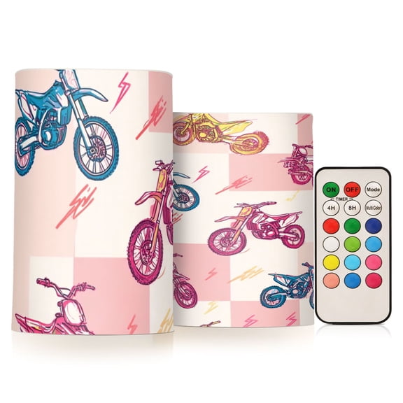Motocross Flickering Flameless Candles Battery Operated with Remote Timer LED Pillar Candles Set of 2