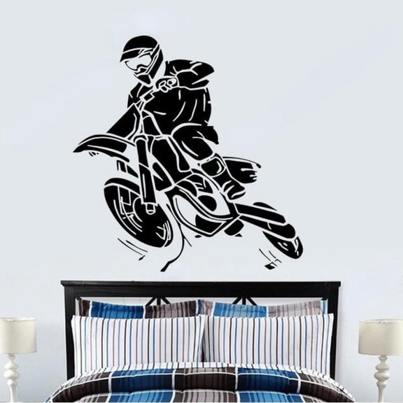 Motocross Motorcycle Player Wall Decal Off-road Motorcycle Racing Dirt Bike Poster Vinyl Home Decor Boys Room Bedroom Mural 42x43cm